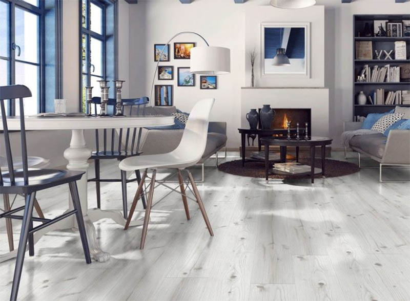 sàn gỗ màu xám trắng mang đến không gian sang trọng